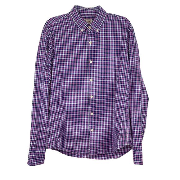 J. Crew Cotton Blue Pink White Plaid Long Sleeve Button Down Shirt Men's Sz M - Picture 1 of 5